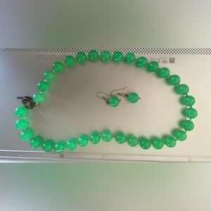 Green beaded necklace and earrings